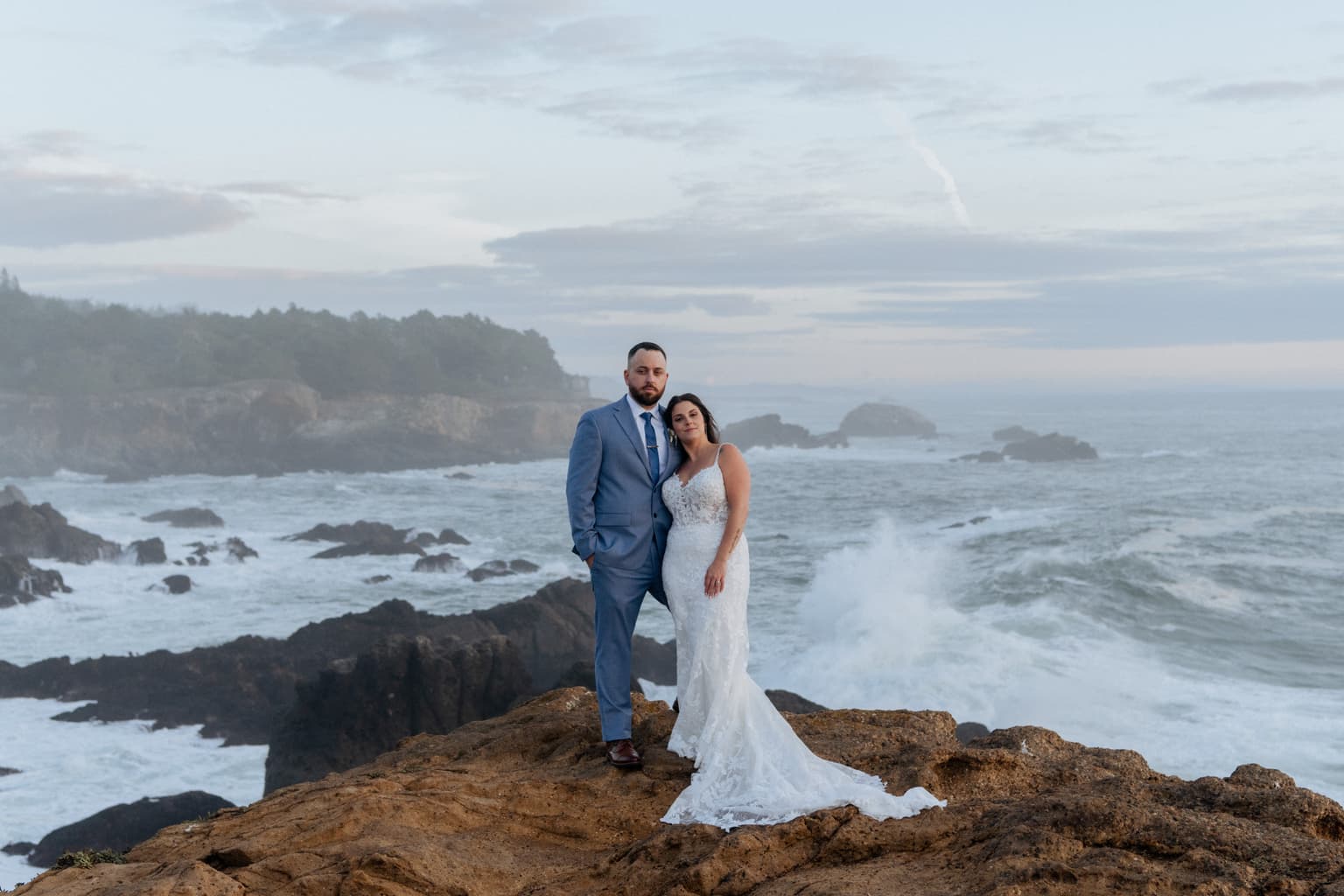 Couple on the coast at a California micro wedding