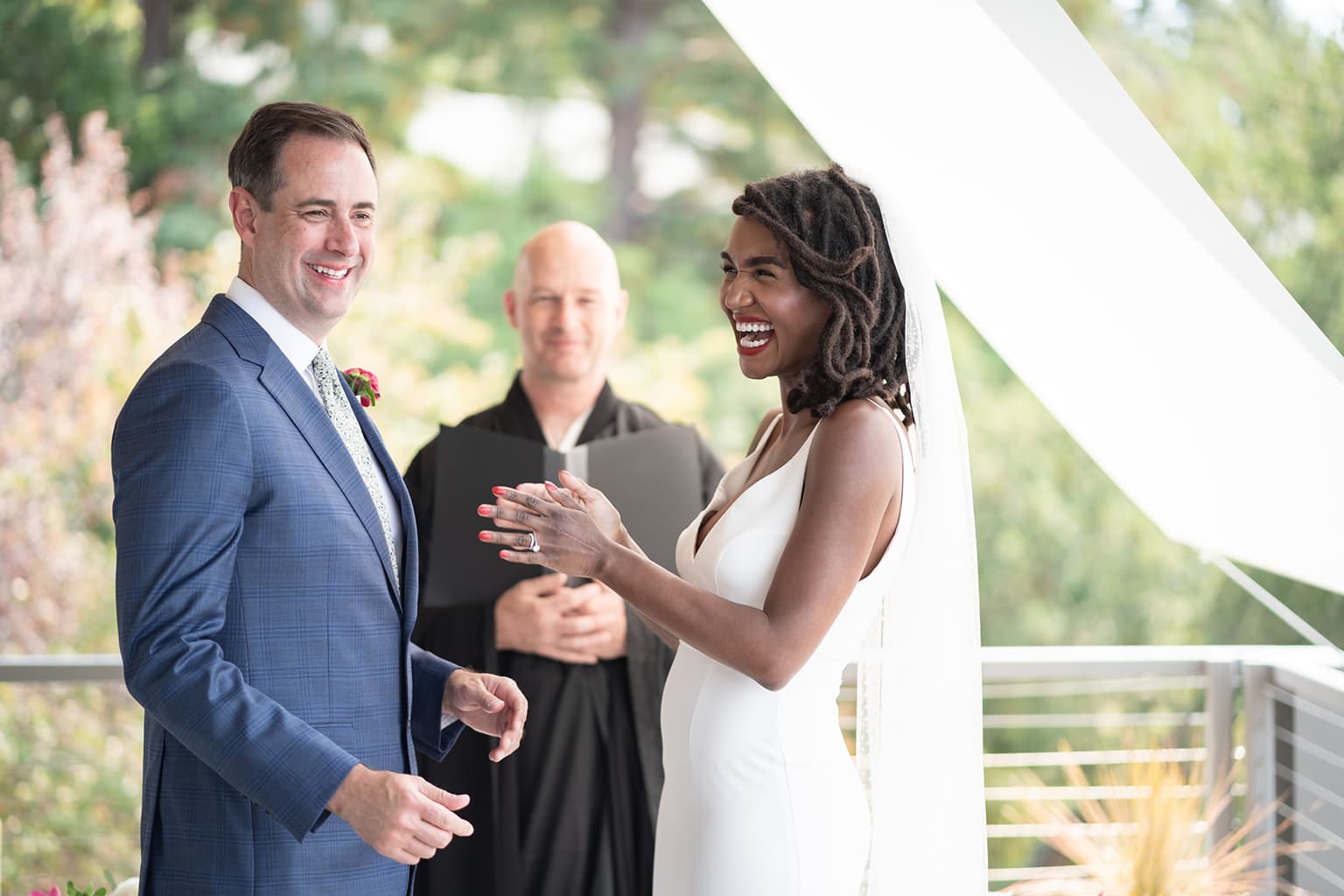 Joyful ceremony moment at OLW wedding