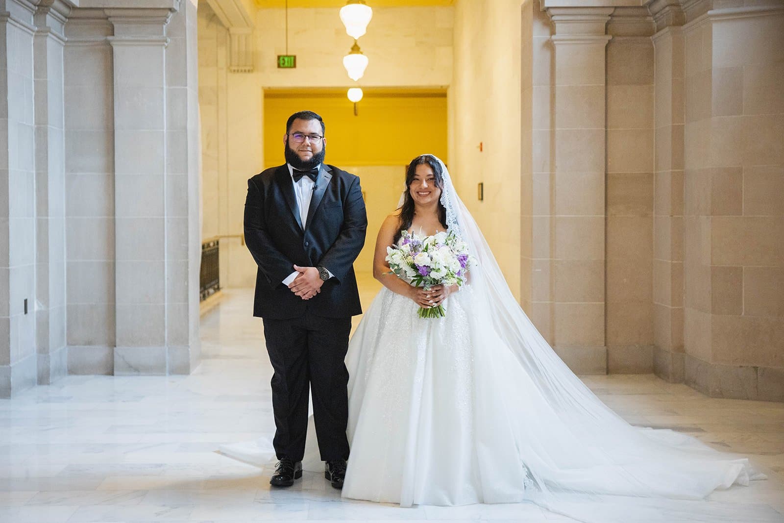 fourth-floor gallery city hall wedding + boudin bistro (planning-restart story), Danielle & Andre at SF City Hall — Fourth Floor North Gallery