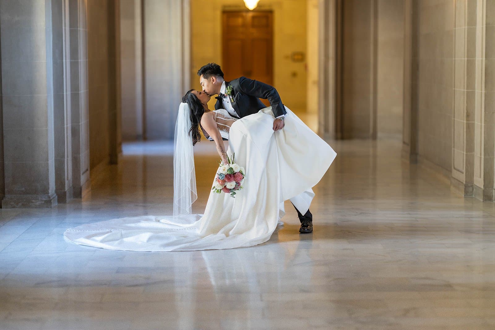 city hall ceremony + la mar peruvian waterfront reception (50 guests), Jessa & Adorante at La Mar Cocina Peruana — City Room