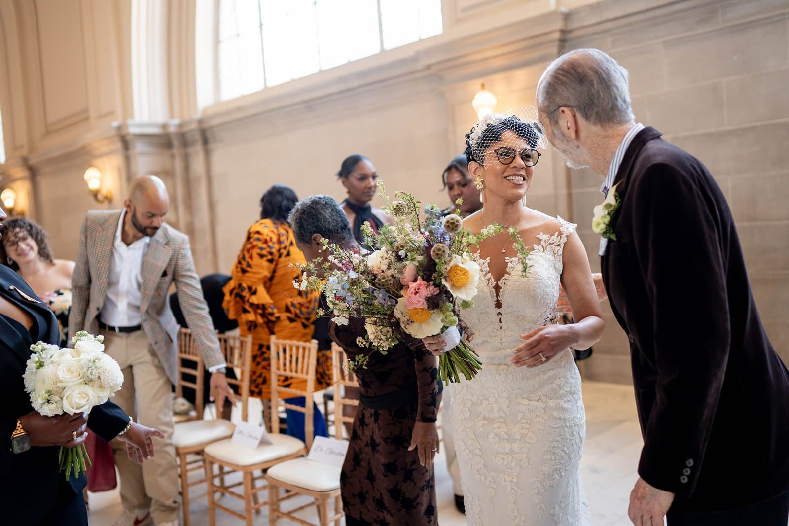 same-sex city hall wedding, fourth floor gallery + bouche (plant-based), Naya & Kenyona at SF City Hall — Fourth Floor North Gallery